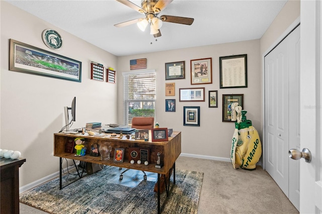 727 Grape Ivy Ln, New Smyrna Beach, FL 32168 - office area with ceiling fan and light colored carpet