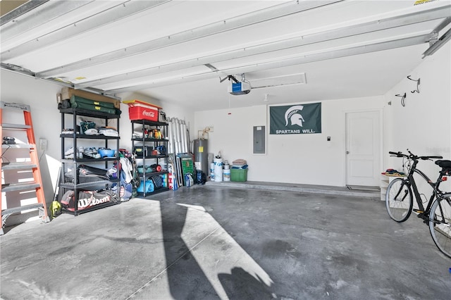 727 Grape Ivy Ln, New Smyrna Beach, FL 32168 - garage featuring electric panel, a garage door opener, and gas water heater