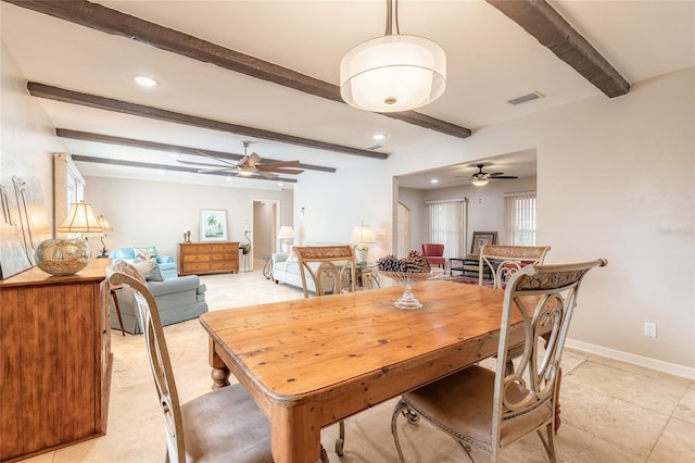 2724 N Halifax Ave, Daytona Beach, FL 32118 - dining space with a ceiling fan, beam ceiling, and recessed lighting