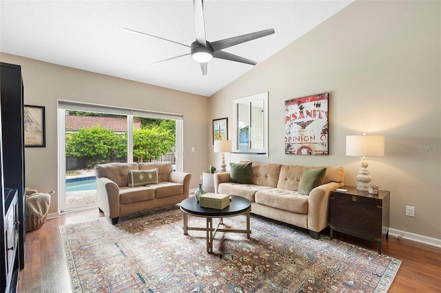 1261 Burning Tree Ln, Winter Park, FL 32792 - living area featuring ceiling fan, wood finished floors, and vaulted ceiling