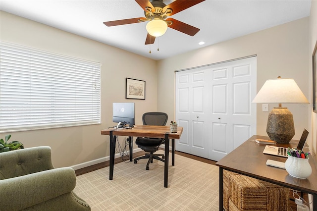 1261 Burning Tree Ln, Winter Park, FL 32792 - office with ceiling fan, recessed lighting, and light wood-style floors
