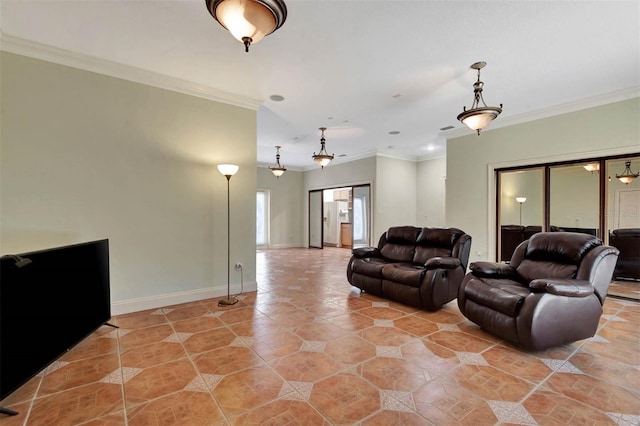 3428 Longleaf Rd, Ormond Beach, FL 32174 - living area with ornamental molding and light tile patterned floors