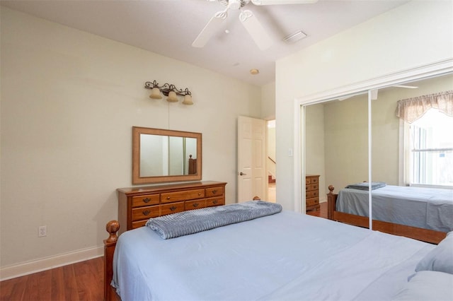 3428 Longleaf Rd, Ormond Beach, FL 32174 - bedroom with wood finished floors, a closet, and ceiling fan