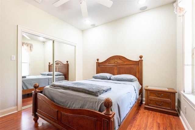3428 Longleaf Rd, Ormond Beach, FL 32174 - bedroom featuring wood finished floors, a closet, and ceiling fan
