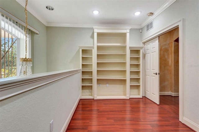 3428 Longleaf Rd, Ormond Beach, FL 32174 - hall with dark wood-style flooring, crown molding, and recessed lighting