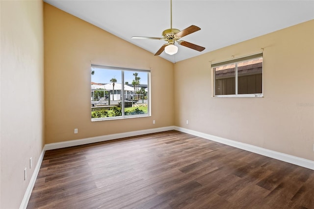 10 Venetian Cir, Port Orange, FL 32127 - spare room featuring wood finished floors, ceiling fan, and vaulted ceiling