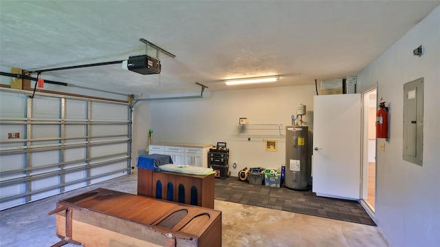 1017 Chippewa Trl, Daytona Beach, FL 32117 - garage featuring electric water heater, a garage door opener, and electric panel