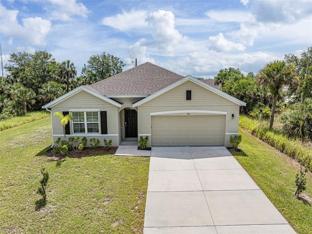 1915 Ganyard Ave SW, Palm Bay, FL 32908 - view of front of home with a garage, a front yard, driveway, and roof with shingles