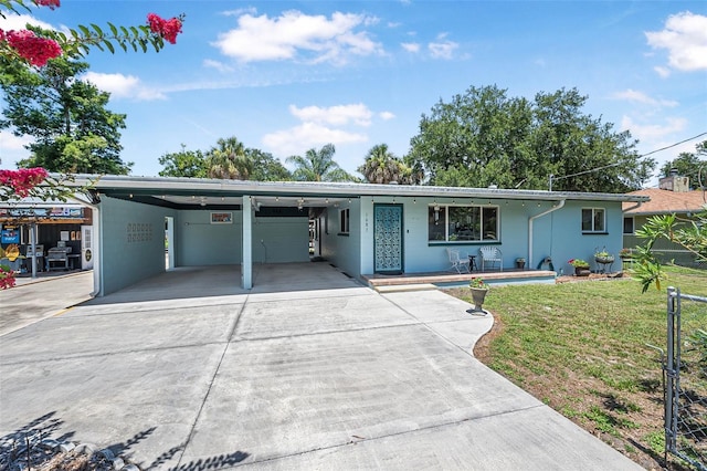 1085 Indigo Rd, Ormond Beach, FL 32174 - single story home with an attached carport, a front yard, driveway, and stucco siding
