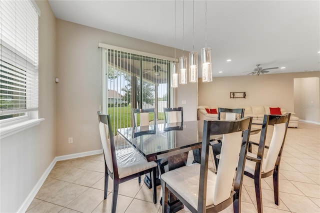 32 Abacus Ave, Ormond Beach, FL 32174 - dining area with light tile patterned floors, recessed lighting, and a ceiling fan