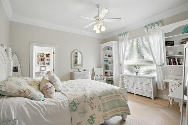 19 Tomoka Cove Way, Ormond Beach, FL 32174 - bedroom with crown molding, light wood-type flooring, and ceiling fan