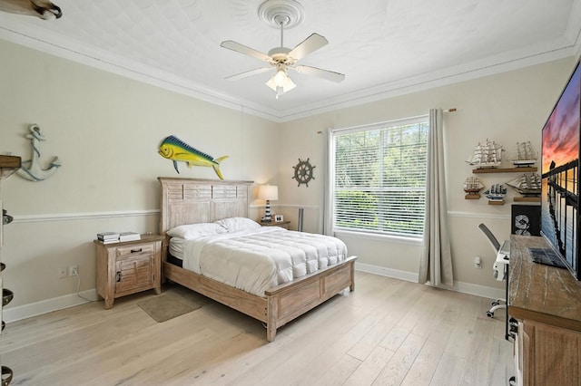 19 Tomoka Cove Way, Ormond Beach, FL 32174 - bedroom featuring light wood-style floors, ornamental molding, and a ceiling fan
