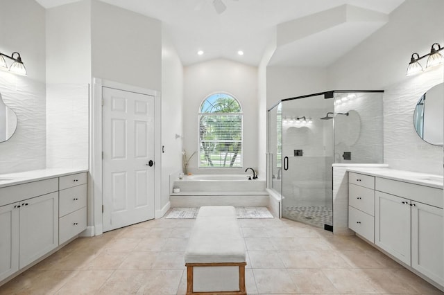19 Tomoka Cove Way, Ormond Beach, FL 32174 - full bath with recessed lighting, tile patterned flooring, a shower stall, a garden tub, and two vanities