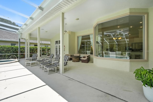19 Tomoka Cove Way, Ormond Beach, FL 32174 - view of patio / terrace with outdoor lounge area, a ceiling fan, and french doors