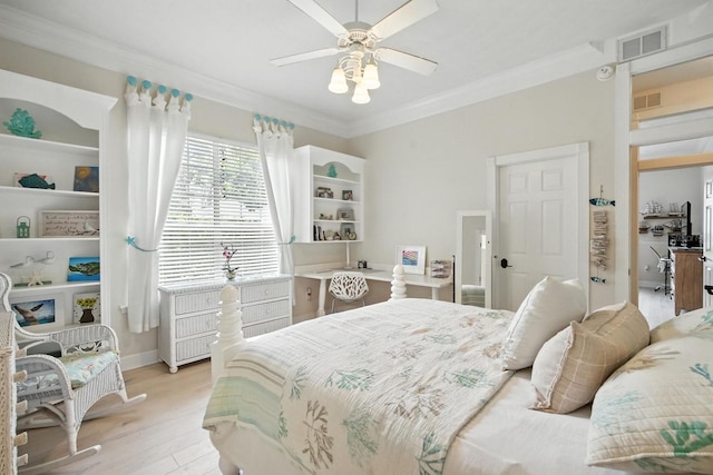 19 Tomoka Cove Way, Ormond Beach, FL 32174 - bedroom with crown molding, light wood-type flooring, and a ceiling fan
