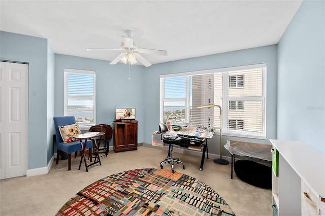 3315 S Atlantic Ave Unit 1605, Daytona Beach Shores, FL 32118 - home office with carpet flooring and a ceiling fan