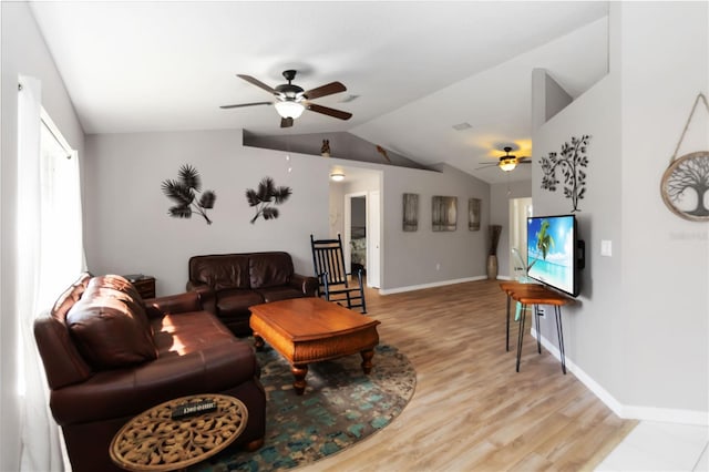 5 Bird Of Paradise Pl, Palm Coast, FL 32137 - living area featuring a ceiling fan, light wood-style flooring, and lofted ceiling