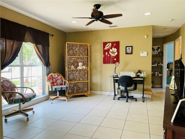 1025 Persian St, Deltona, FL 32725 - office with ceiling fan, light tile patterned floors, and recessed lighting