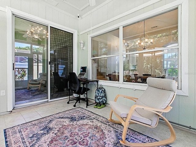 5936 Boggs Ford Rd, Port Orange, FL 32127 - sunroom / solarium featuring a chandelier, healthy amount of natural light, and tile patterned floors