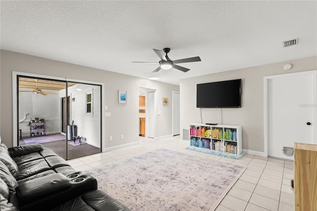 2455 Whooping Crane Dr, De Leon Springs, FL 32130 - living area with ceiling fan, light tile patterned flooring, and a textured ceiling