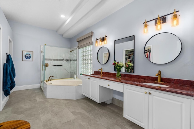 801 Arbor Glen Ct, Ormond Beach, FL 32174 - full bathroom with double vanity, a shower stall, and a garden tub