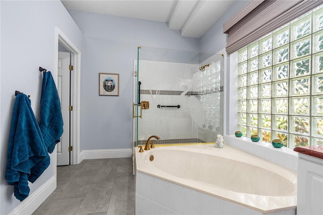 801 Arbor Glen Ct, Ormond Beach, FL 32174 - bathroom with a bath, healthy amount of natural light, tiled shower, and tile patterned floors