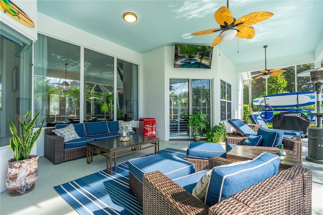 801 Arbor Glen Ct, Ormond Beach, FL 32174 - sunroom featuring an outdoor hangout area and a ceiling fan