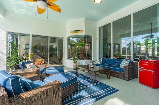 801 Arbor Glen Ct, Ormond Beach, FL 32174 - sunroom featuring ceiling fan and an outdoor hangout area