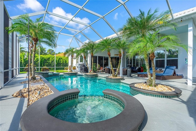 801 Arbor Glen Ct, Ormond Beach, FL 32174 - view of swimming pool with a pool with connected hot tub, a patio, and a lanai