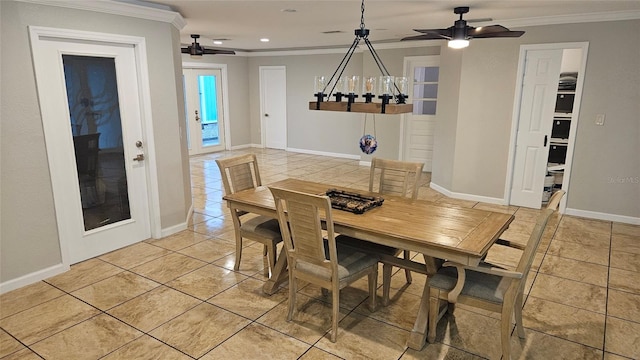 3510 Magnolia Way, Punta Gorda, FL 33950 - dining area with ornamental molding, ceiling fan, light tile patterned floors, recessed lighting, and a chandelier