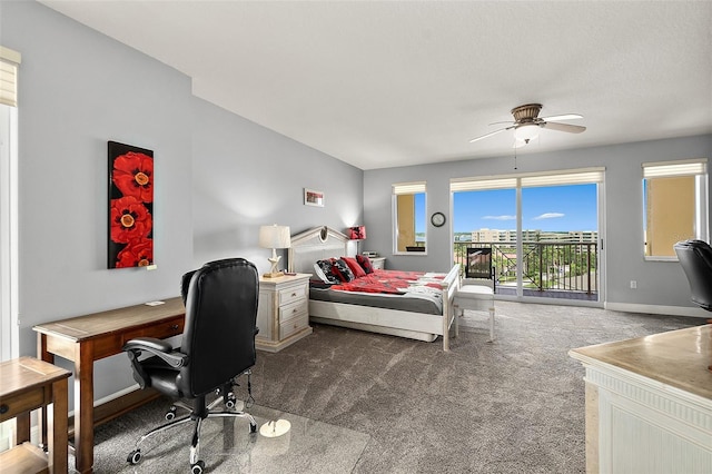 2901 S Atlantic Ave Unit 603, Daytona Beach Shores, FL 32118 - bedroom featuring access to outside, carpet flooring, a desk, and a ceiling fan