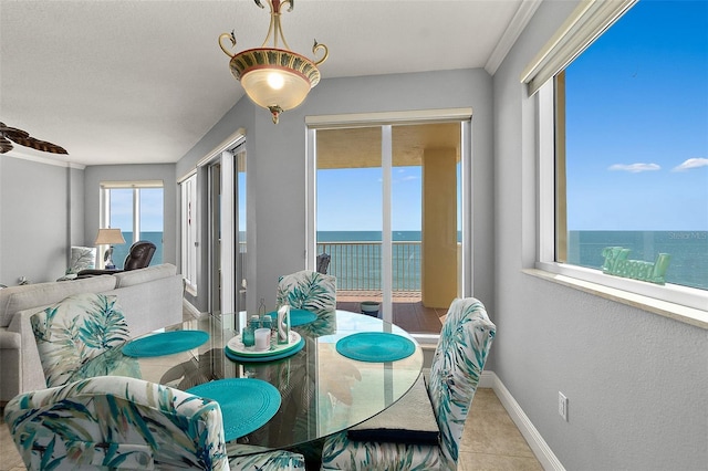2901 S Atlantic Ave Unit 603, Daytona Beach Shores, FL 32118 - tiled dining room with a water view and baseboards