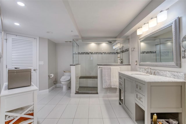 1 John Anderson Dr Unit 1030, Ormond Beach, FL 32176 - bathroom with vanity, a shower stall, recessed lighting, and tile patterned floors