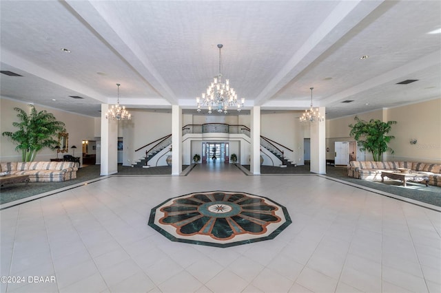 1 John Anderson Dr Unit 1030, Ormond Beach, FL 32176 - lobby with stairway and beamed ceiling