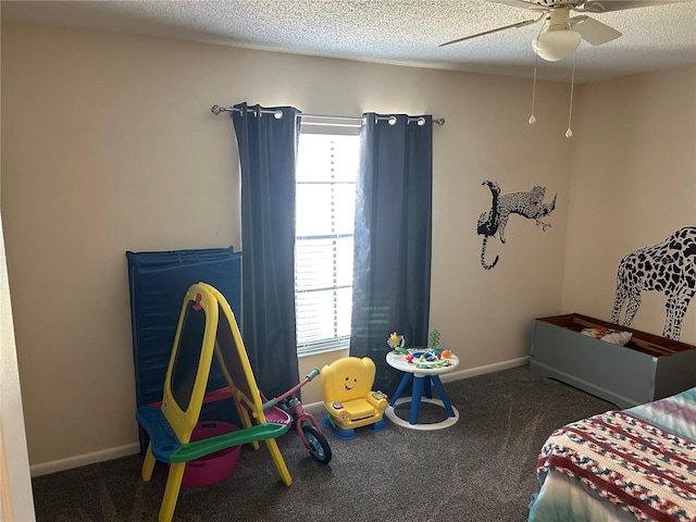 879 S Hancock Dr, Deltona, FL 32725 - bedroom with multiple windows, carpet, a textured ceiling, and a ceiling fan