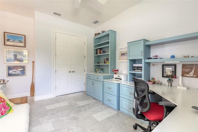 2816 E Venetian Lake Cir, New Smyrna Beach, FL 32168 - office space featuring built in desk and a ceiling fan