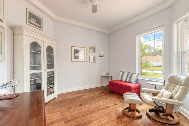 2816 E Venetian Lake Cir, New Smyrna Beach, FL 32168 - living area with wood finished floors and ceiling fan