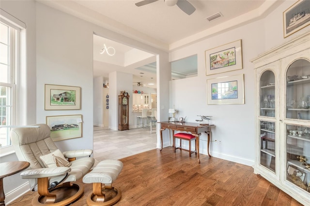 2816 E Venetian Lake Cir, New Smyrna Beach, FL 32168 - living area with a ceiling fan and light wood-type flooring