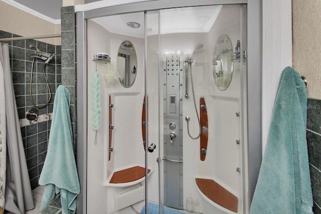 1366 Valhalla St, Deltona, FL 32725 - bathroom featuring a stall shower and ornamental molding