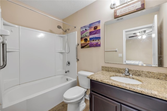 710 Grape Ivy Ln, New Smyrna Beach, FL 32168 - bathroom with shower / bathtub combination, vanity, a textured ceiling, and a ceiling fan