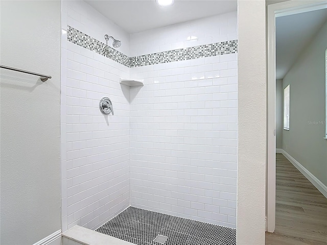 1019 Chippewa Trl, Daytona Beach, FL 32117 - bathroom with a tile shower and wood finished floors