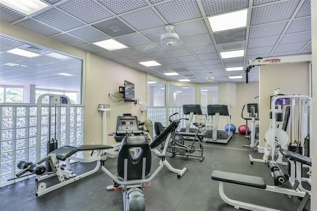 3 Oceans W Blvd Unit 3A7, Daytona Beach Shores, FL 32118 - gym featuring a paneled ceiling