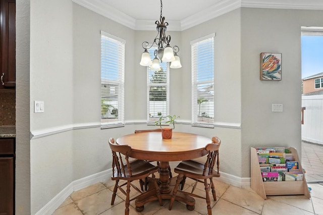 3842 Calliope Ave, Port Orange, FL 32129 - dining space with a chandelier, crown molding, plenty of natural light, and light tile patterned floors