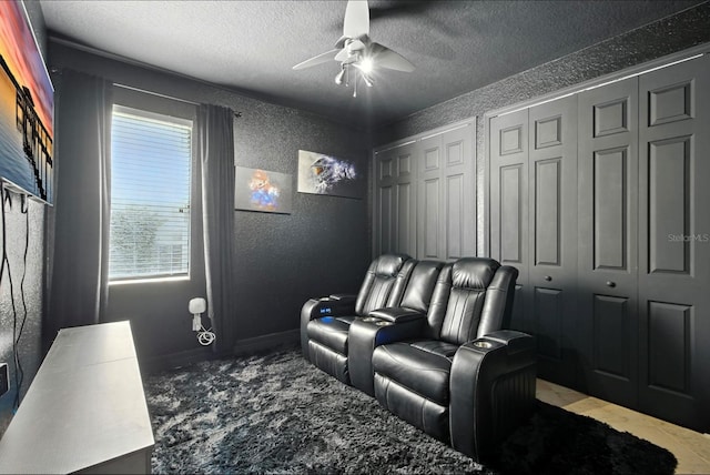 3842 Calliope Ave, Port Orange, FL 32129 - home theater room featuring a textured wall, a textured ceiling, and a ceiling fan