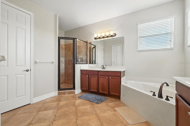 3842 Calliope Ave, Port Orange, FL 32129 - full bathroom featuring vanity, a shower stall, and a garden tub