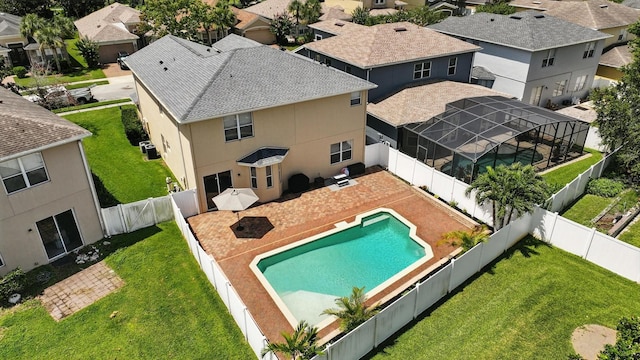 3842 Calliope Ave, Port Orange, FL 32129 - view of swimming pool featuring a residential view, a fenced backyard, and a patio