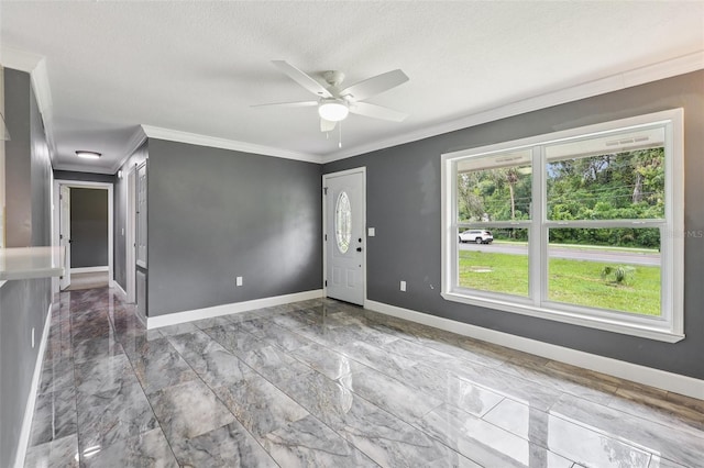 330 Ponce Deleon Blvd, De Leon Springs, FL 32130 - spare room with a ceiling fan, crown molding, marble look tiles, and a textured ceiling