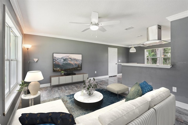 330 Ponce Deleon Blvd, De Leon Springs, FL 32130 - living room with ornamental molding and ceiling fan