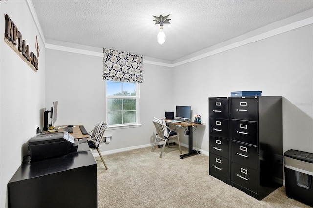 2807 Priego Blvd, Kissimmee, FL 34744 - home office featuring carpet floors, a textured ceiling, and crown molding