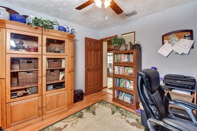 2345 Tomoka Farms Rd, Port Orange, FL 32128 - home office featuring ceiling fan and light wood-type flooring